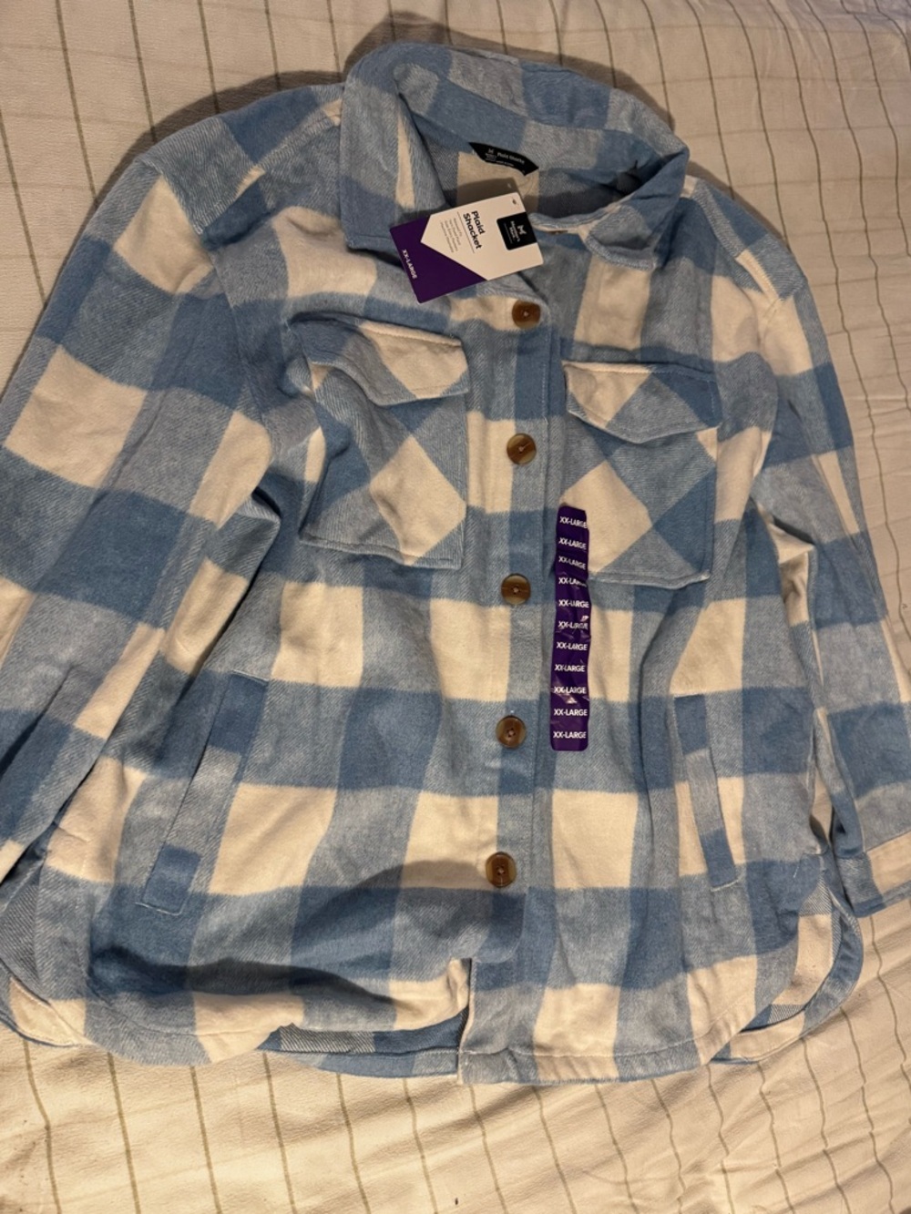 Women’s Check Shacket Jacket - Light Blue & White